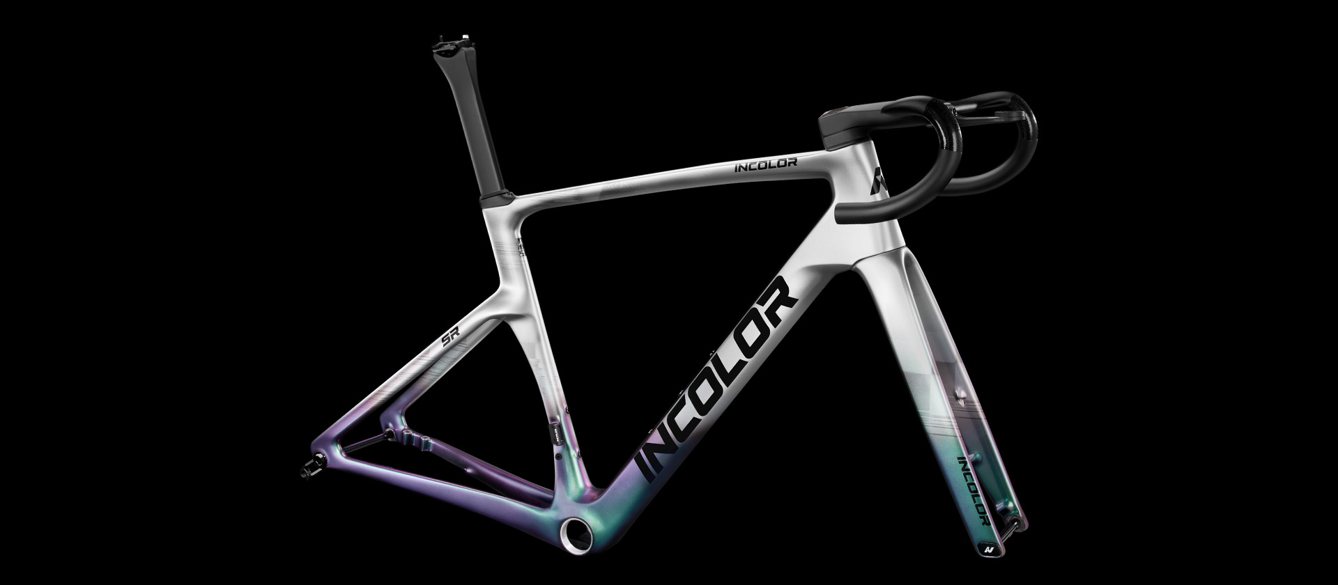 Silver iridescent INCOLOR Speedster SR aero road frameset